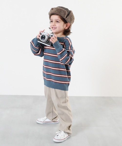 devirock(デビロック)の「洗える チクチクしない素肌ニット マルチボーダープルオーバー(ニット/セーター・キッズ・オフホワイト/ブルー系5/ダークブラウン・100cm/110cm/120cm/130cm/140cm/150cm/160cm)」の4枚目の写真