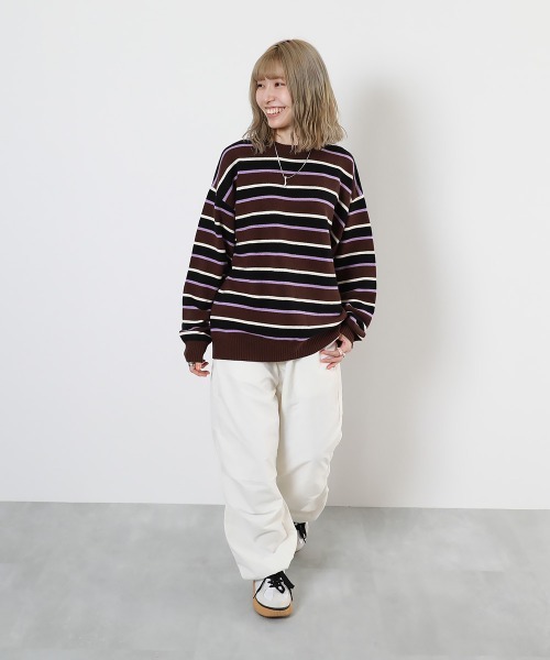 devirock(デビロック)の「洗える チクチクしない素肌ニット マルチボーダープルオーバー(ニット/セーター・キッズ・オフホワイト/ブルー系5/ダークブラウン・100cm/110cm/120cm/130cm/140cm/150cm/160cm)」の6枚目の写真