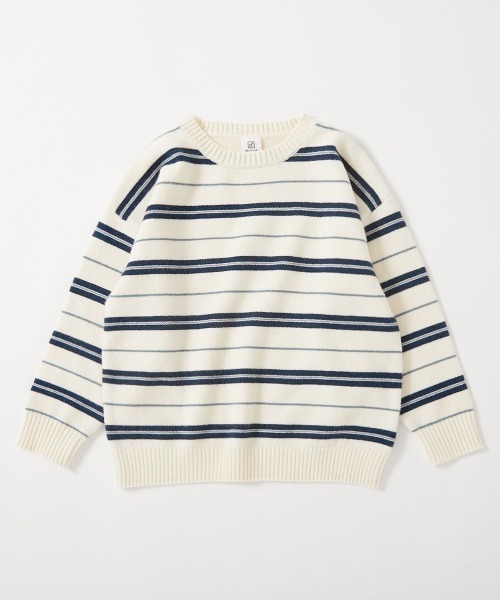 devirock(デビロック)の「洗える チクチクしない素肌ニット マルチボーダープルオーバー(ニット/セーター・キッズ・オフホワイト/ブルー系5/ダークブラウン・100cm/110cm/120cm/130cm/140cm/150cm/160cm)」の9枚目の写真