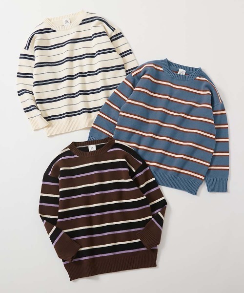 devirock(デビロック)の「洗える チクチクしない素肌ニット マルチボーダープルオーバー(ニット/セーター・キッズ・オフホワイト/ブルー系5/ダークブラウン・100cm/110cm/120cm/130cm/140cm/150cm/160cm)」の15枚目の写真