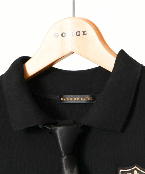 GORGE(ゴージ)の「《ネクタイ付き×スクール風》レディース 半袖 ポロシャツ風 トップス ワッペン付き 春夏秋(シャツ/ブラウス・レディース・オフホワイト/グレー/ブラック・F)」の8枚目の写真