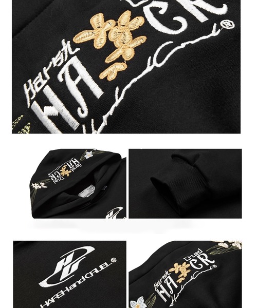 HARSH AND CRUEL(ハーシュアンドクルーエル)の「花柄刺繍プルオーバーパーカー オーバーサイズ ユニセックス HC24SW2TP02【Harsh and Cruel】(パーカー・メンズ・ホワイト/ブラック・M/L/XL)」の5枚目の写真