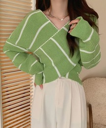 クロスニットトップス カシュクール風