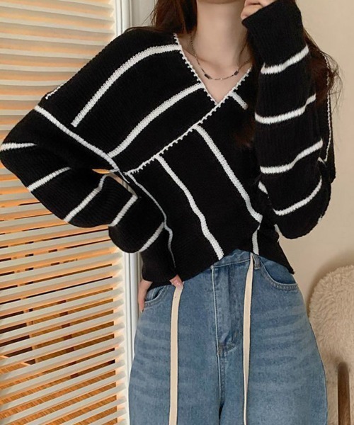 Miniministore(ミニミニストア)の「クロスニットトップス カシュクール風(ニット/セーター・レディース・ブラック/イエロー/グリーン/ホワイト・FREE)」の19枚目の写真