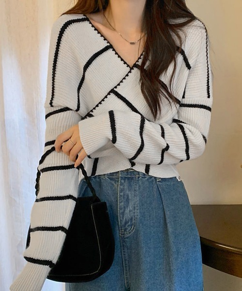 Miniministore(ミニミニストア)の「クロスニットトップス カシュクール風(ニット/セーター・レディース・ブラック/イエロー/グリーン/ホワイト・FREE)」の18枚目の写真