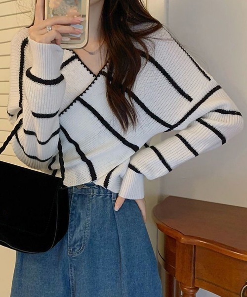 Miniministore(ミニミニストア)の「クロスニットトップス カシュクール風(ニット/セーター・レディース・ブラック/イエロー/グリーン/ホワイト・FREE)」の17枚目の写真