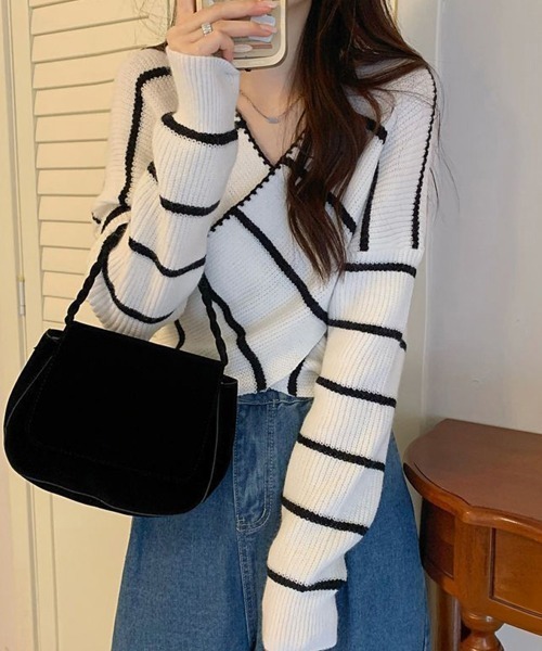 Miniministore(ミニミニストア)の「クロスニットトップス カシュクール風(ニット/セーター・レディース・ブラック/イエロー/グリーン/ホワイト・FREE)」の16枚目の写真