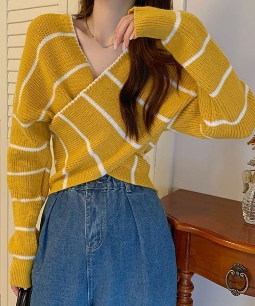 Miniministore(ミニミニストア)の「クロスニットトップス カシュクール風(ニット/セーター・レディース・ブラック/イエロー/グリーン/ホワイト・FREE)」の13枚目の写真