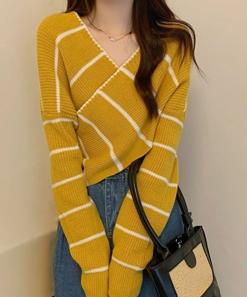 Miniministore(ミニミニストア)の「クロスニットトップス カシュクール風(ニット/セーター・レディース・ブラック/イエロー/グリーン/ホワイト・FREE)」の12枚目の写真