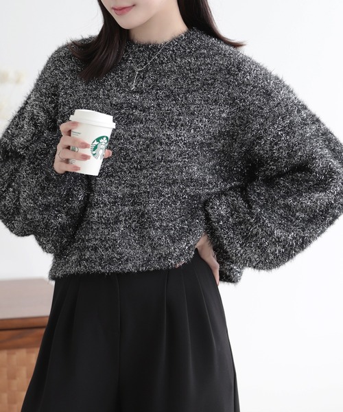 nouvellemoi（ヌーベルモイ）の「ボリュームスリーブラメニット（ニット/セーター・レディース・ベージュ/ライトグレー/アイボリー/ブラック・M）」の7枚目の写真