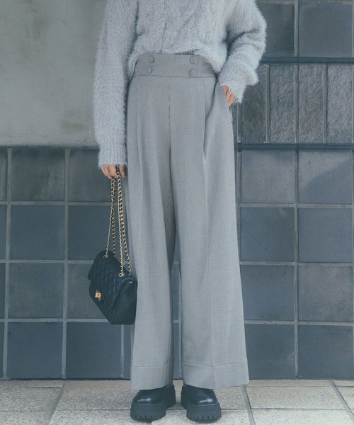 VIS（ビス）の「【美warm】ストレッチ釦付きワイドパンツ/スラックス【アンチピリング/防シワ/洗える】（その他パンツ・レディース・チャコールグレー/ブラウン系その他/ブラック系その他/ベージュ系その他・M/L/S/SS）」の2枚目の写真