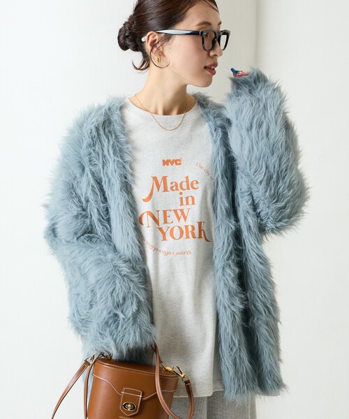 FREAK'S STORE（フリークスストア）の「限定展開　フェザーヤーン シャギー ニット カーディガン（カーディガン/ボレロ・レディース・ブラック/チャコールグレー/ブルー/ライトグレー/モカ/イエロー/パープル・ﾌﾘ-）」の5枚目の写真