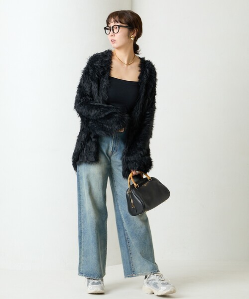 FREAK'S STORE（フリークスストア）の「限定展開　フェザーヤーン シャギー ニット カーディガン（カーディガン/ボレロ・レディース・ブラック/チャコールグレー/ブルー/ライトグレー/モカ/イエロー/パープル・ﾌﾘ-）」の14枚目の写真