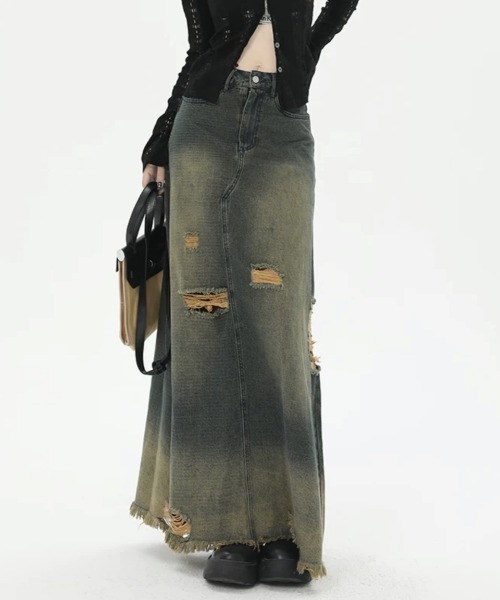 SHEENA(シーナ)の「ダメージ加工ヴィンテージデニムスカート(デニムスカート・レディース・ダークブルー・S/M/L)」の2枚目の写真
