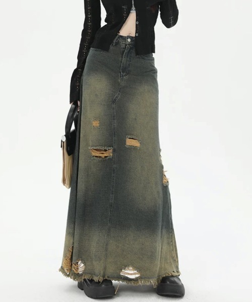 SHEENA(シーナ)の「ダメージ加工ヴィンテージデニムスカート(デニムスカート・レディース・ダークブルー・S/M/L)」の3枚目の写真