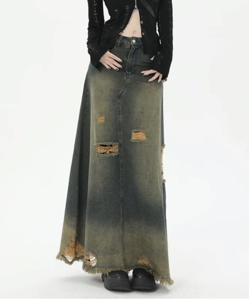 SHEENA(シーナ)の「ダメージ加工ヴィンテージデニムスカート(デニムスカート・レディース・ダークブルー・S/M/L)」の5枚目の写真