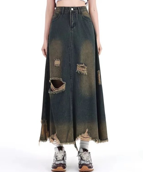 SHEENA(シーナ)の「ダメージ加工ヴィンテージデニムスカート(デニムスカート・レディース・ダークブルー・S/M/L)」の9枚目の写真
