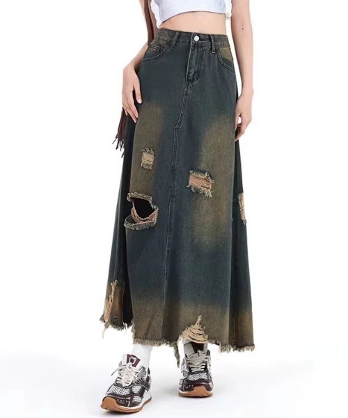 SHEENA(シーナ)の「ダメージ加工ヴィンテージデニムスカート(デニムスカート・レディース・ダークブルー・S/M/L)」の10枚目の写真