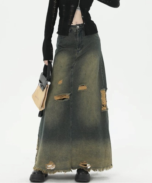 SHEENA(シーナ)の「ダメージ加工ヴィンテージデニムスカート(デニムスカート・レディース・ダークブルー・S/M/L)」の12枚目の写真