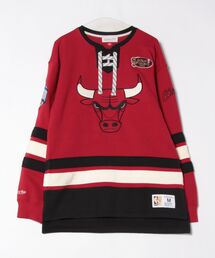 【Mitchell&Ness】NBA HERITAGE LACE UP CREW VINTAGE LOGO BULLS LAKERS KNICKS/NBAチームロゴ入りレースアッププルオーバー/メンズ