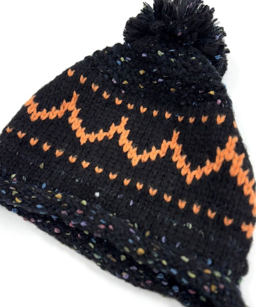 セール】ポンポン付きフードニットキャップ/ニット帽（ニットキャップ