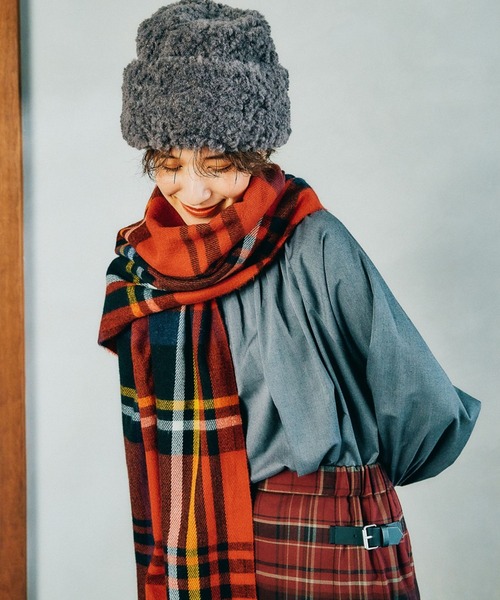 studio CLIP（スタディオクリップ）の「【静電気軽減】チェックストール（ストール/ショール・レディース・アイボリー/ブルー/ベージュ/レッド・FREE）」の8枚目の写真