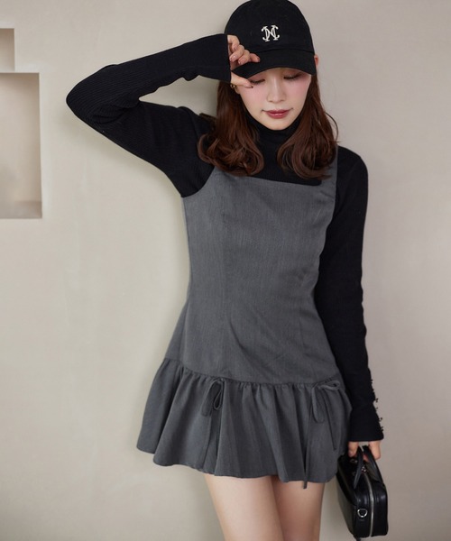 one after another NICE CLAUP（ワンアフターアナザーナイスクラップ）の「リボン取り外し可能/ミニジャンパースカート（ジャンパースカート・レディース・ブラック/ブラウン系その他/杢グレー・SMALL/MEDIUM）」の2枚目の写真