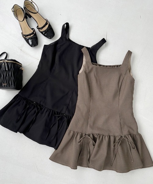 one after another NICE CLAUP（ワンアフターアナザーナイスクラップ）の「リボン取り外し可能/ミニジャンパースカート（ジャンパースカート・レディース・ブラック/ブラウン系その他/杢グレー・SMALL/MEDIUM）」の4枚目の写真