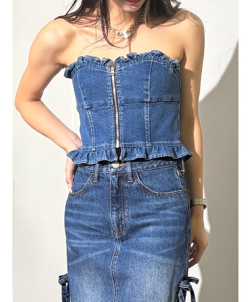 セール】デニムフリルビスチェ【セットアップ着用可能】（チューブ