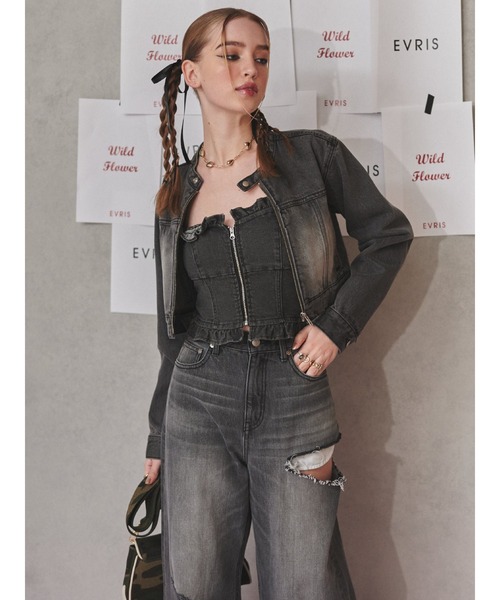 セール】デニムフリルビスチェ【セットアップ着用可能】（チューブ