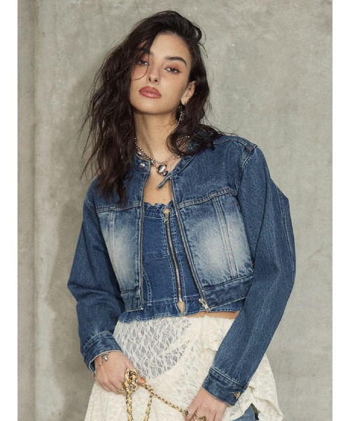 EVRIS（エヴリス）の「デニムフリルビスチェ【セットアップ着用可能】（チューブトップ・レディース・ブルー/ブラック/ライトブルー・FREE）」の17枚目の写真