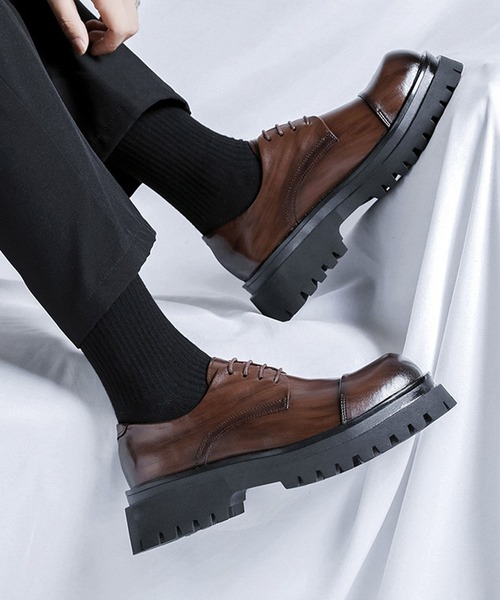 shoes365(シューズスリーシックスファイヴ)の「【shoes365】メンズ PUレザーハイソールストレートチップシューズ(ドレスシューズ・メンズ・ブラウン/ブラック・24.5cm/25.0cm/25.5cm/26.0cm/26.5cm/27.0cm)」の9枚目の写真
