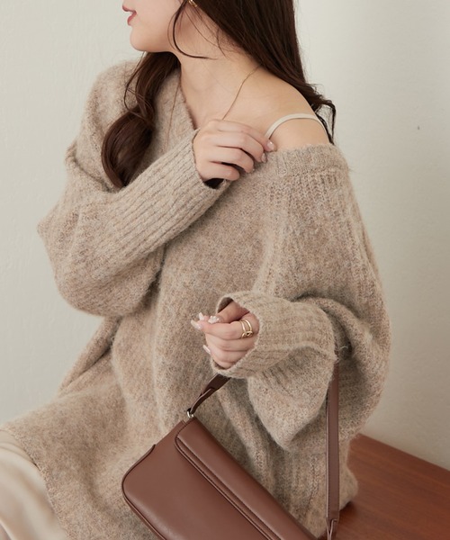 continuer de NICE CLAUP（コンティニューデナイスクラップ）の「モヘアタッチ後リボンニット（ニット/セーター・レディース・グリーン系その他/ベージュ系その他/グレー系その他2・FREE）」の2枚目の写真