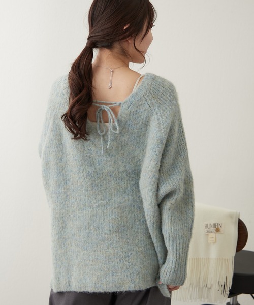 continuer de NICE CLAUP（コンティニューデナイスクラップ）の「モヘアタッチ後リボンニット（ニット/セーター・レディース・グリーン系その他/ベージュ系その他/グレー系その他2・FREE）」の3枚目の写真