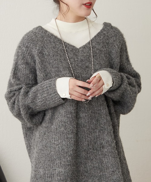 continuer de NICE CLAUP（コンティニューデナイスクラップ）の「モヘアタッチ後リボンニット（ニット/セーター・レディース・グリーン系その他/ベージュ系その他/グレー系その他2・FREE）」の7枚目の写真