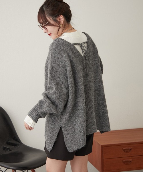 continuer de NICE CLAUP（コンティニューデナイスクラップ）の「モヘアタッチ後リボンニット（ニット/セーター・レディース・グリーン系その他/ベージュ系その他/グレー系その他2・FREE）」の8枚目の写真