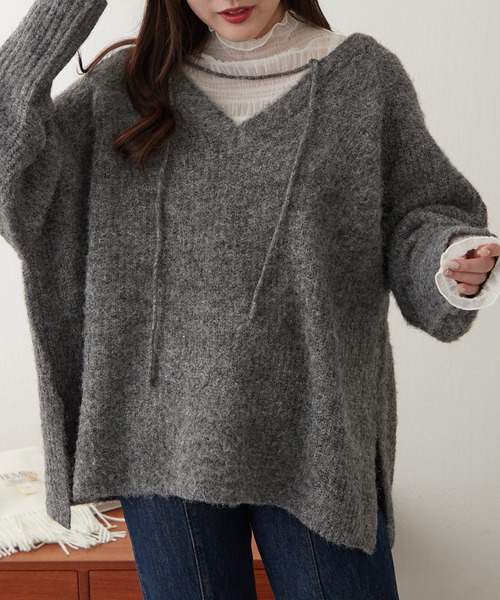 continuer de NICE CLAUP（コンティニューデナイスクラップ）の「モヘアタッチ後リボンニット（ニット/セーター・レディース・グリーン系その他/ベージュ系その他/グレー系その他2・FREE）」の11枚目の写真