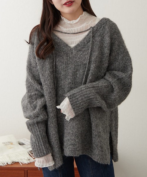 continuer de NICE CLAUP（コンティニューデナイスクラップ）の「モヘアタッチ後リボンニット（ニット/セーター・レディース・グリーン系その他/ベージュ系その他/グレー系その他2・FREE）」の12枚目の写真