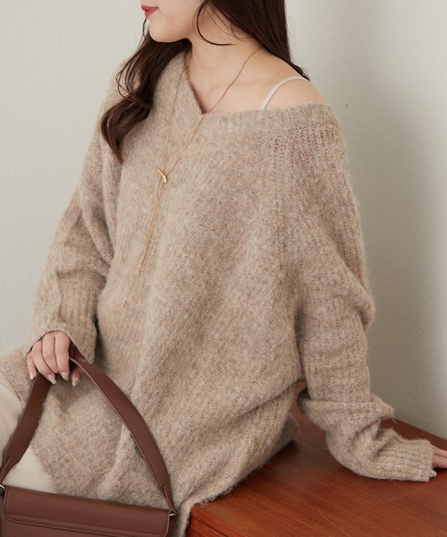 continuer de NICE CLAUP（コンティニューデナイスクラップ）の「モヘアタッチ後リボンニット（ニット/セーター・レディース・グリーン系その他/ベージュ系その他/グレー系その他2・FREE）」の4枚目の写真