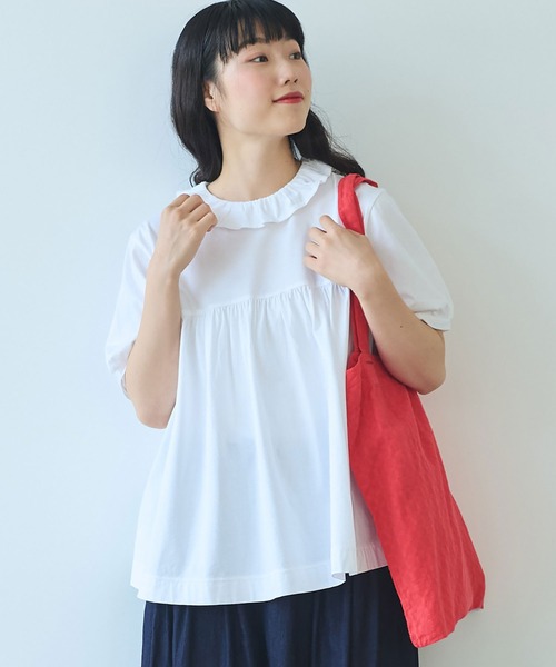 tシャツ シルケット天竺 mini frill 半袖プルオーバー レディース AMBIDEX Store △〇 60/2 シルケット天竺 mini frill 半袖プル