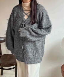 【apres jour clair】シャギーレースアップニットカーディガン【ZOZOTOWN限定アイテム】