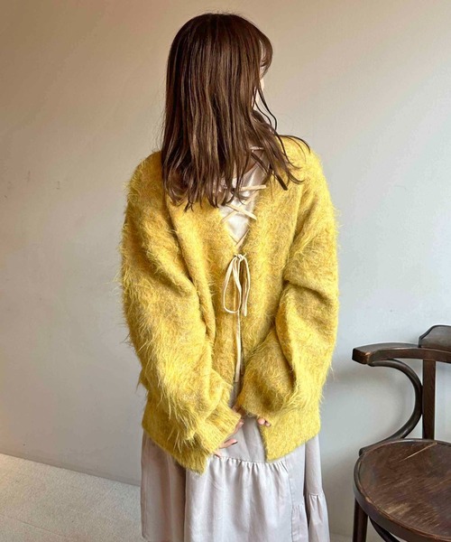 apres jour clair】シャギーレースアップニットカーディガン【ZOZOTOWN