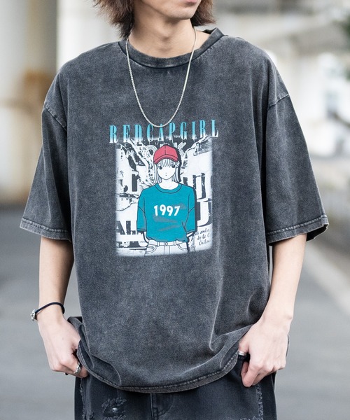 Red Cap Girl(レッドキャプガール)の「RED CAP GIRL/レッドキャップガール20/-天竺 RCGスノーウォッシュ加工Tシャツ(Tシャツ/カットソー・メンズ・ブラック/ブラック系その他2/ブラック系その他/ブラック系その他3・M/L)」の1枚目の写真