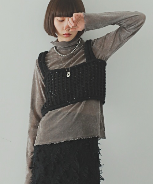 PURE BRIGHT（ピュアブライト）の「スパンコールニットビスチェ（ニット/セーター・レディース・ブラック/アイボリー/グレー・FREE）」の4枚目の写真