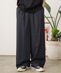 マルチストライプ プリーツパンツ マルチカラーストライプ、プリーツパンツ、イージーパンツ