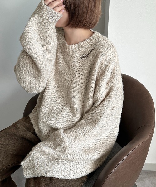 apres jour mignon（アプレジュールミニョン）の「ブークレーニット【ZOZOTOWN限定アイテム】（ニット/セーター・レディース・ベージュ/ピンク/ブラウン系その他・フリー/X-LARGE）」の3枚目の写真