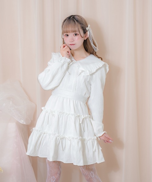 Honey Cinnamon（ハニーシナモン）の「リボンジャガードビッグカラーワンピース（ワンピース・レディース・ブラック/ホワイト・FREE）」の2枚目の写真