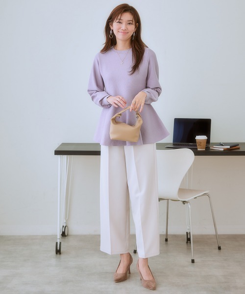 7days Life Styling(セブンデイズライフスタイリング)の「ダブルクロスタックワイドパンツ(スラックス・レディース・ピンク/ミント/ベージュ/ネイビー/ブラック・S/3L/LL/L/M/5L/4L/6L)」の8枚目の写真