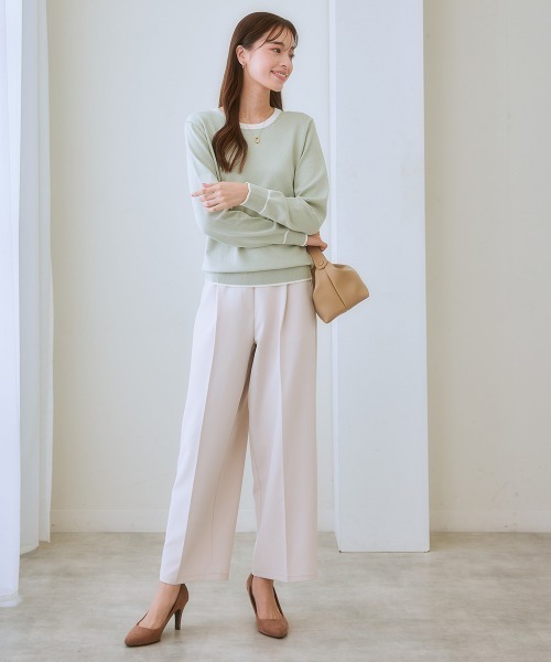 7days Life Styling(セブンデイズライフスタイリング)の「ダブルクロスタックワイドパンツ(スラックス・レディース・ピンク/ミント/ベージュ/ネイビー/ブラック・S/3L/LL/L/M/5L/4L/6L)」の9枚目の写真