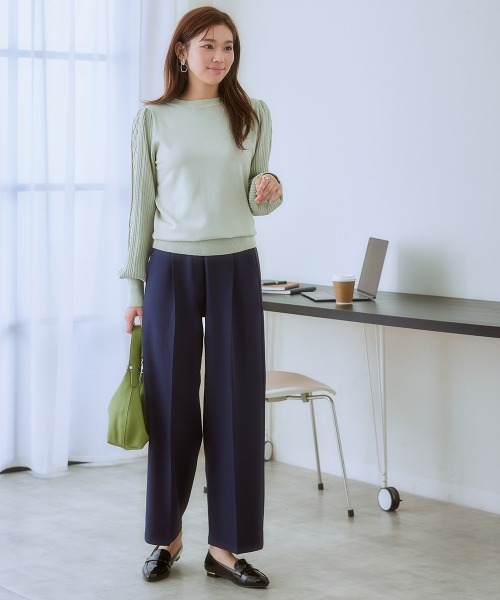 7days Life Styling(セブンデイズライフスタイリング)の「ダブルクロスタックワイドパンツ(スラックス・レディース・ピンク/ミント/ベージュ/ネイビー/ブラック・S/3L/LL/L/M/5L/4L/6L)」の16枚目の写真